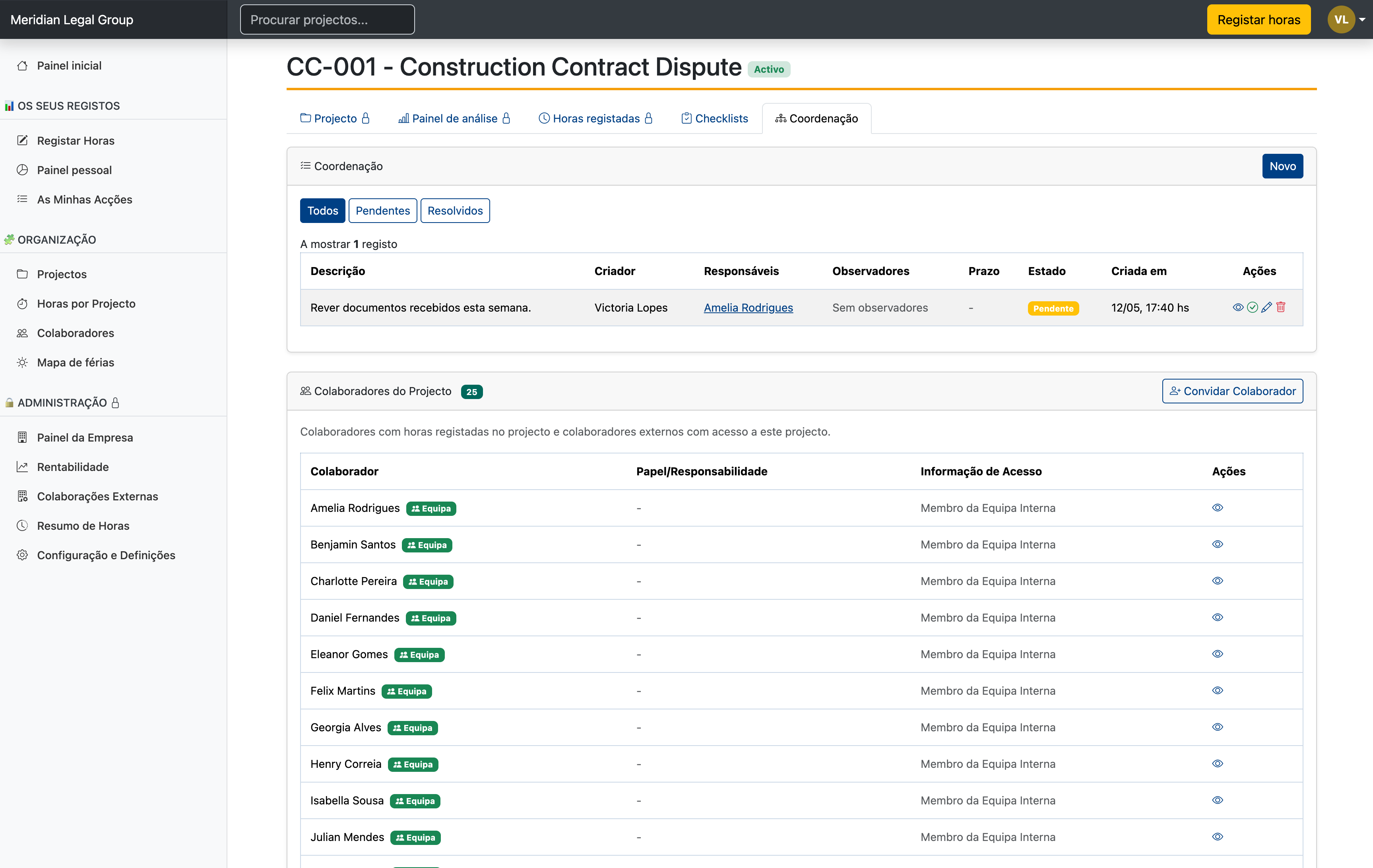 Coordenação e Acções de Projecto