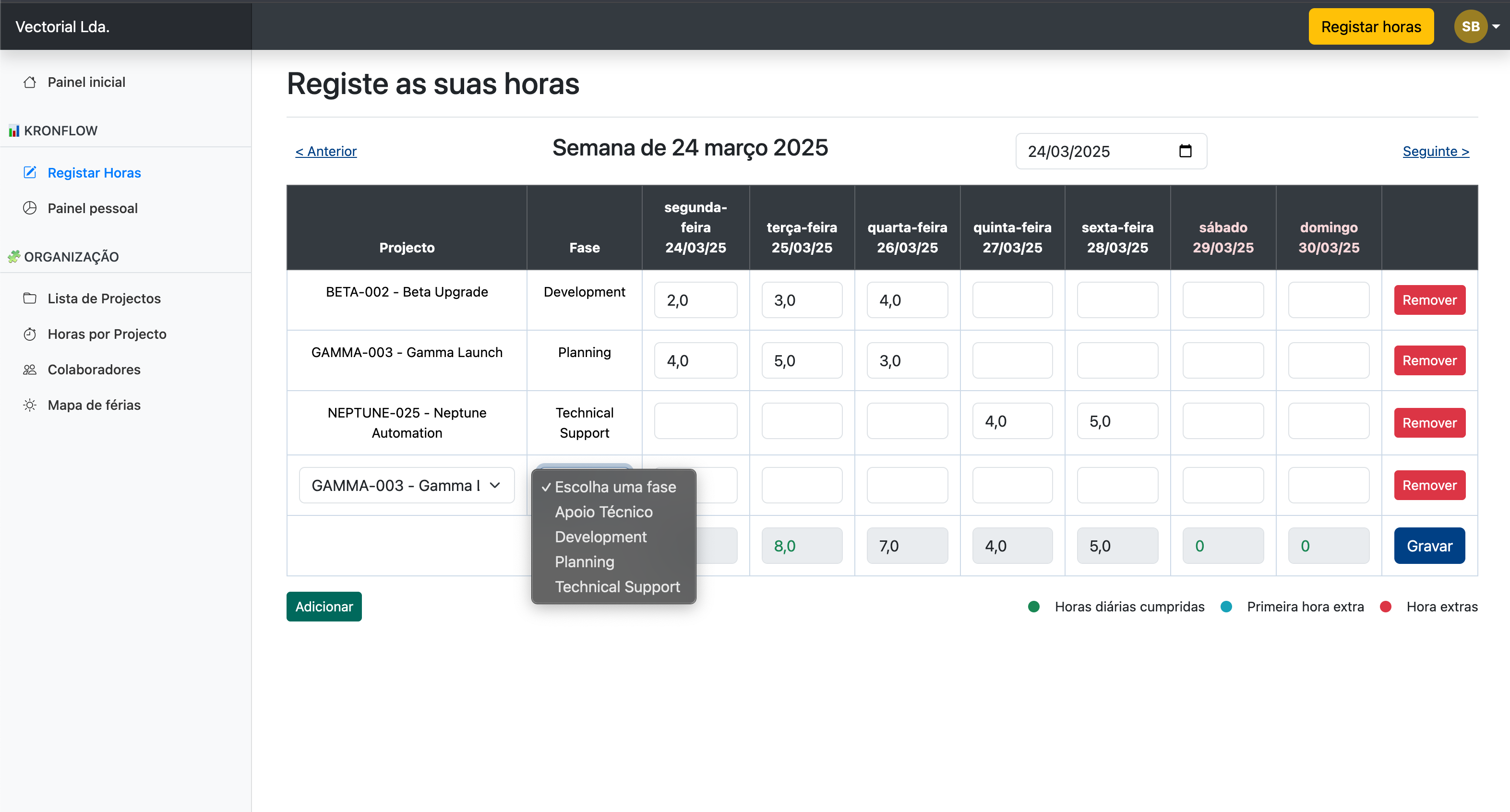 Registo de Tempo Simples